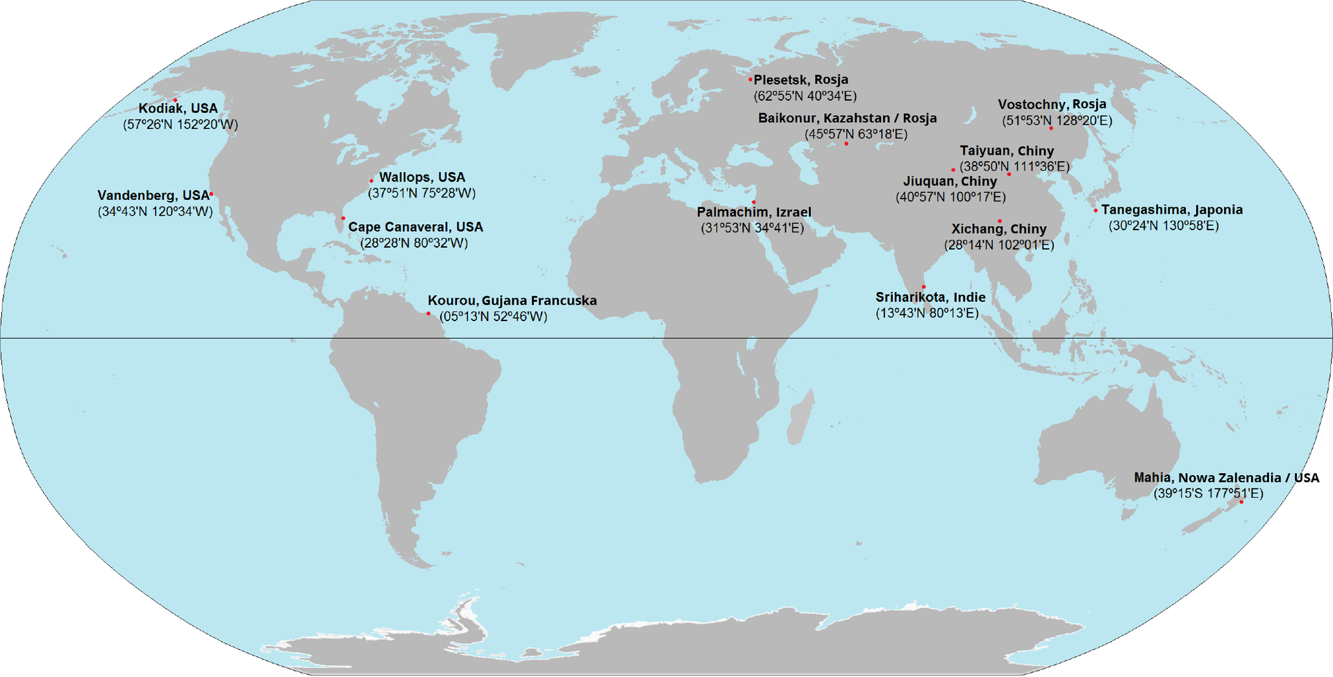 Rozmieszczenie kosmodronów na świecie.