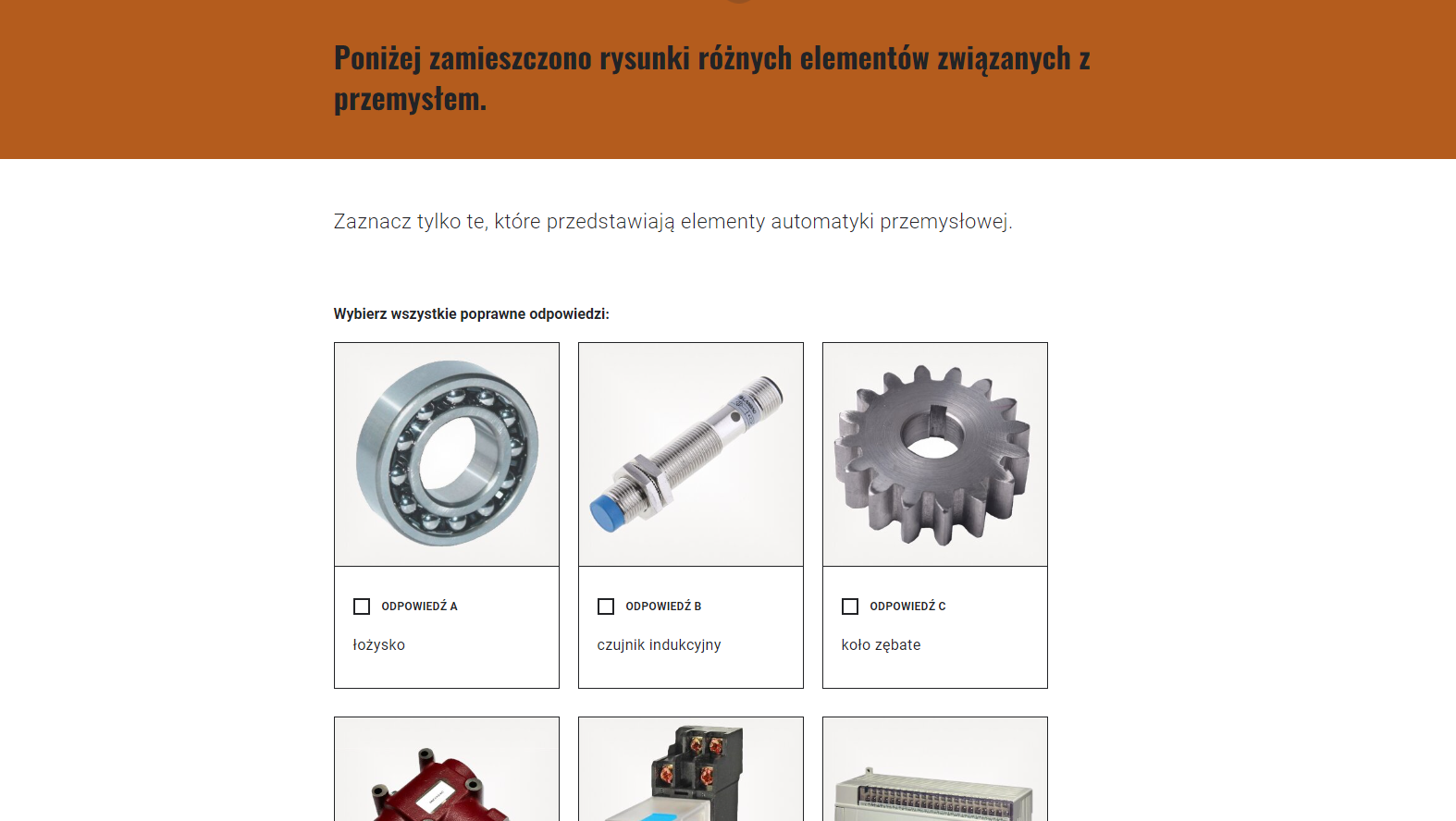 Widok gry. Widoczne jest polecenie z obrazkiem oraz cztery prostokątne paski, na których zamieszczono odpowiedzi.