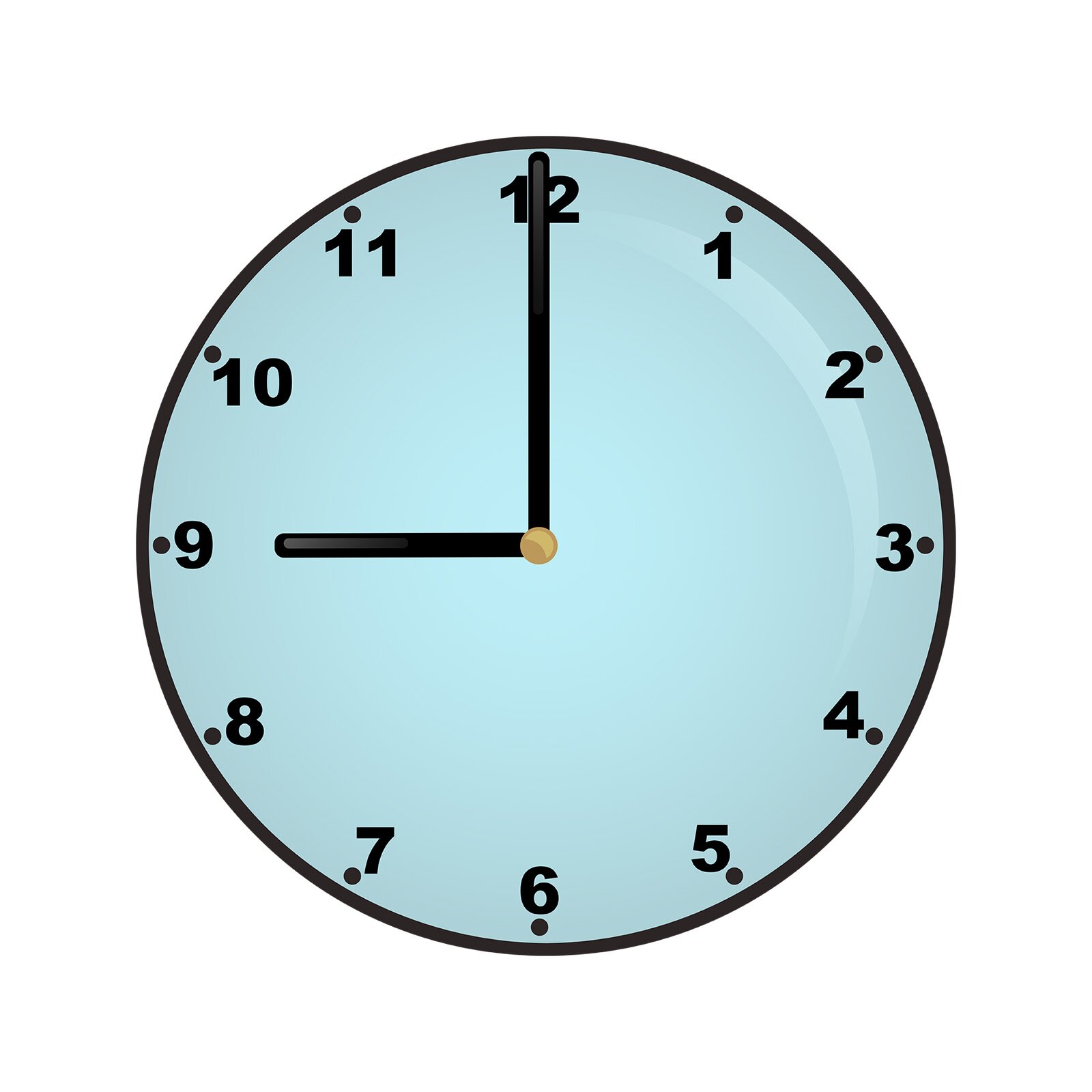 Ilustracja przedstawia zegar wskazujący godzinę dziewiątą.