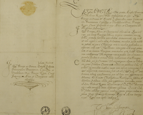 Na zdjęciu znajduje się dokument zapisany odręcznie czarnym atramentem na żółtawej kartce. Na dole strony znajdują się podpisy oraz pieczątki. 