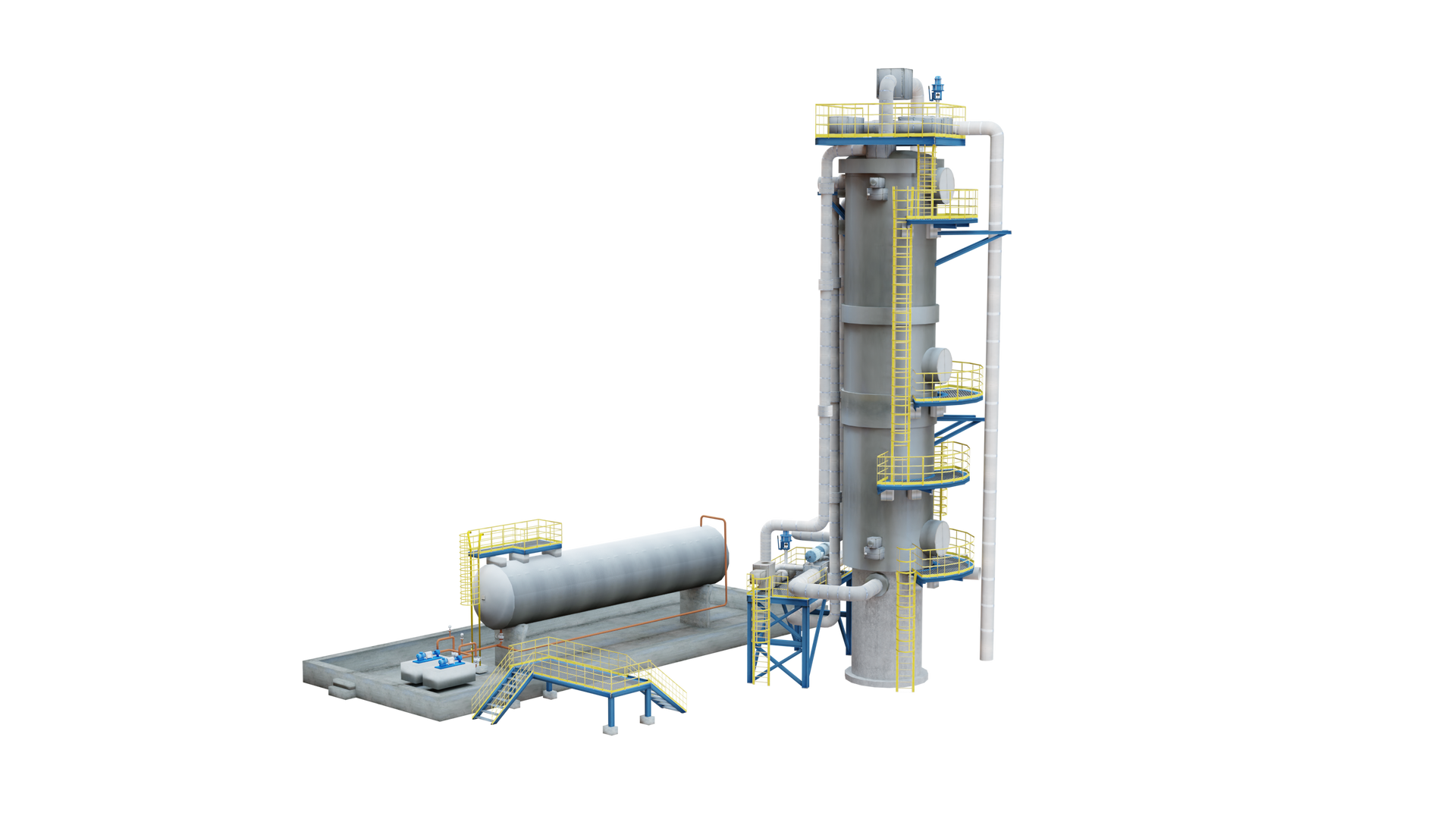 Na ekranie widoczna jest instalacja do stabilizacji termicznej. Instalacja składa się z kolumny stabilizacyjnej i zbiornika.Z prawej strony ilustracji znajduje się kolumna stabilizacyjna. Jest to wysoka wieża z balkonem u samej góry. Na różnych wysokościach znajdują się kolejne balkony. Pomiędzy balkonami znajdują się zabudowane drabiny. Wzdłuż kolumny poprowadzone są rury przemysłowe. Po lewej stronie kolumny znajduje się podest z balkonem. Z lewej strony ilustracji znajduje się betonowa podstawa, na której znajduje się zbiornik. Zbiornik przedstawiony jest jako cylinder w orientacji poziomej zaokrąglony z obu stron. Zbiornika znajduje się na dwóch podstawach. Na zbiorniku z lewej strony znajduje się balkon. Przed betonową podstawą znajduje się podest ze schodami.