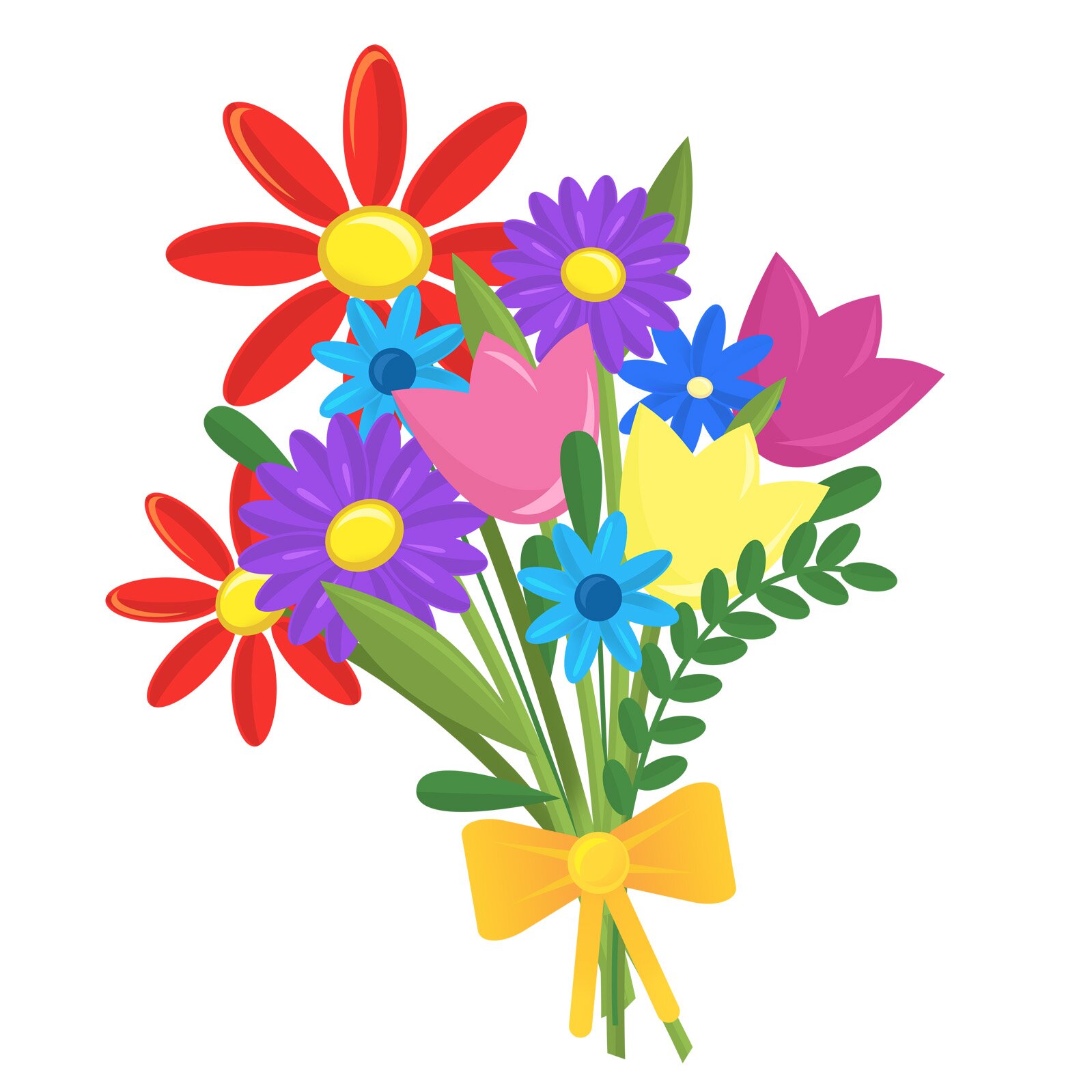 Ilustracja przedstawia bukiet kolorowych kwiatów.
