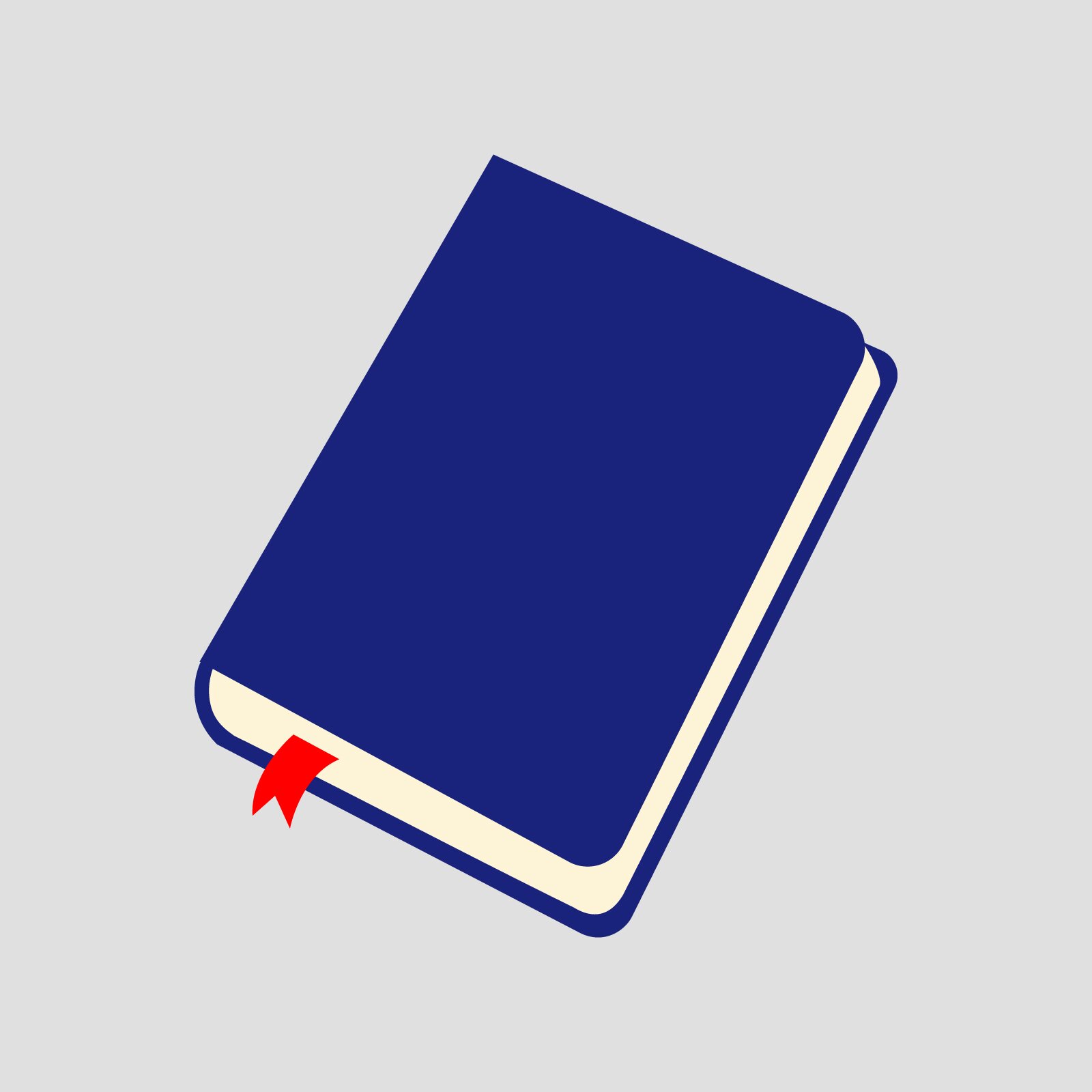 Ilustracja przedstawia niebieską książkę, z wystającą z niej czerwoną zakładką. 