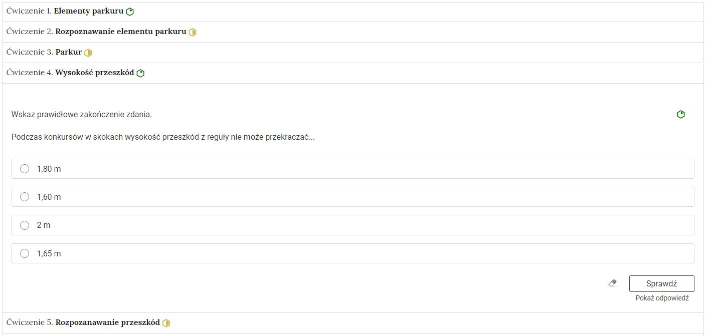 Zrzut ekranu przedstawia widok ogólny harmonii z interaktywnymi materiałami sprawdzającymi z wybranym ćwiczeniem czwartym. Widoczna jest treść polecenia oraz odpowiedzi. W prawym dolnym rogu znajduje się przycisk „Sprawdź”.
