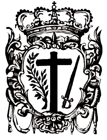 Na ilustracji znajduje się czarne godło królewskie, w którego centrum stoi krzyż. Obok jest miecz. Po przeciwnej stronie krzyża znajduje się liść laurowy. Godło zdobią ornamenty roślinne. Na górze umieszczona jest korona.