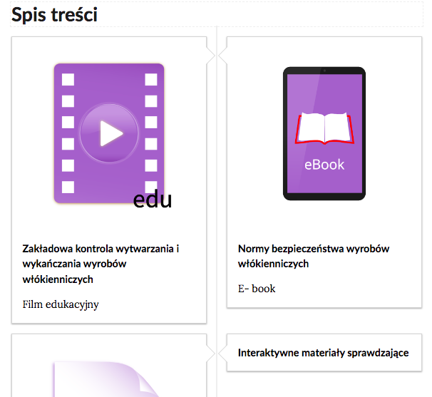 Widok na fragment spisu treści