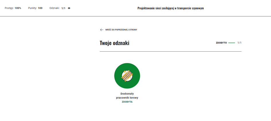 Ekran ze zdobytymi odznakami