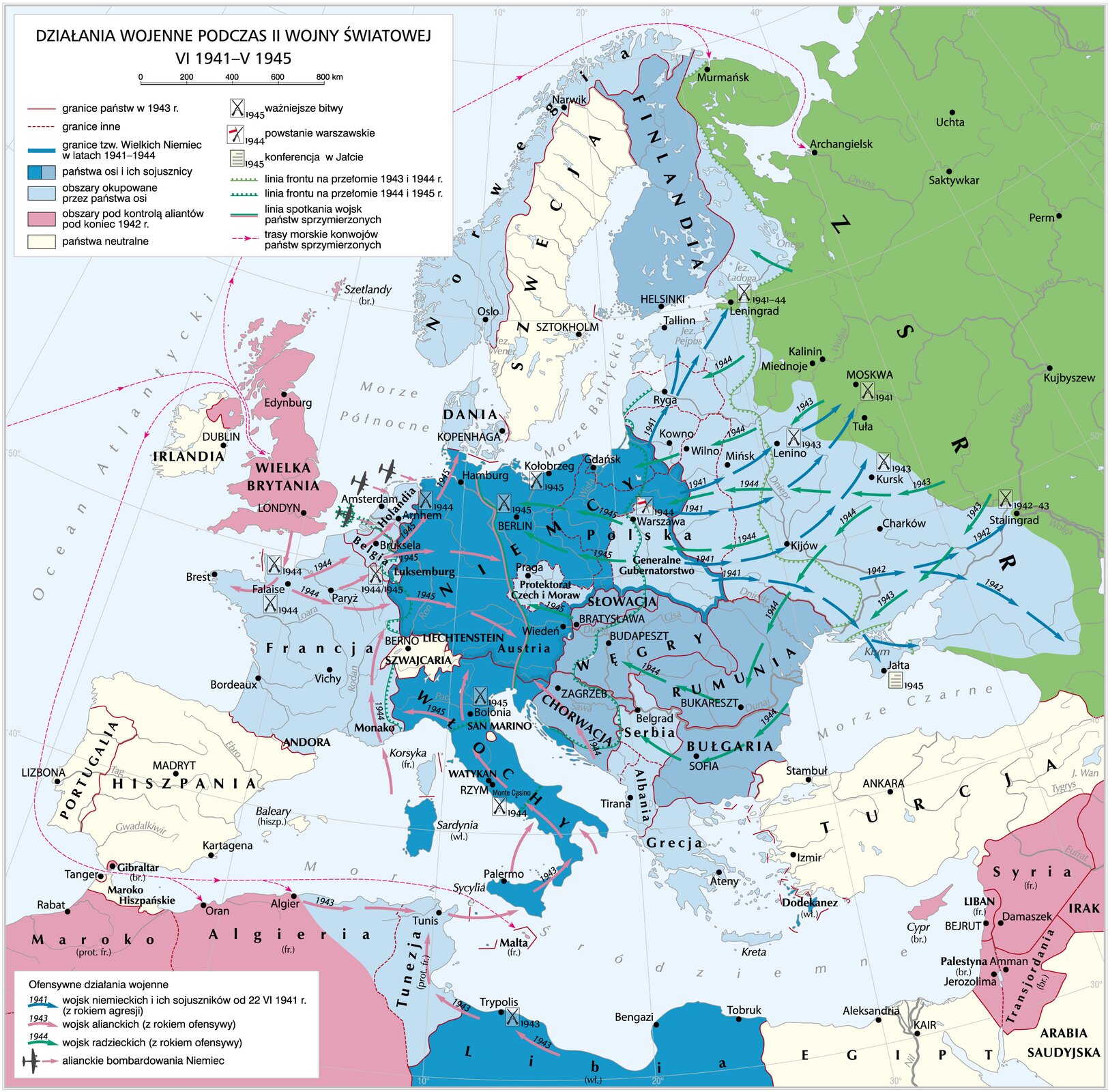 Kliknij, aby powiększyć Mapa - Przebiegu II wojny światowej na świecie
