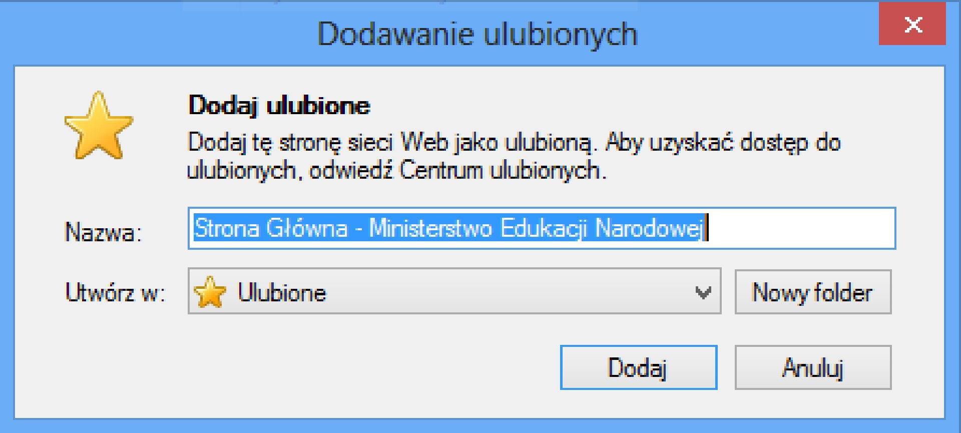 Zrzut okna: Dodawanie ulubionych