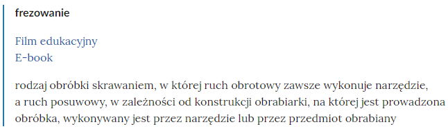 Zdjęcie przedstawia pojęcia zebrane w słowniku, pod nimi wyjaśniewnia a niżej linki przekierowujące do odpowiednich materiałów multimedialnych