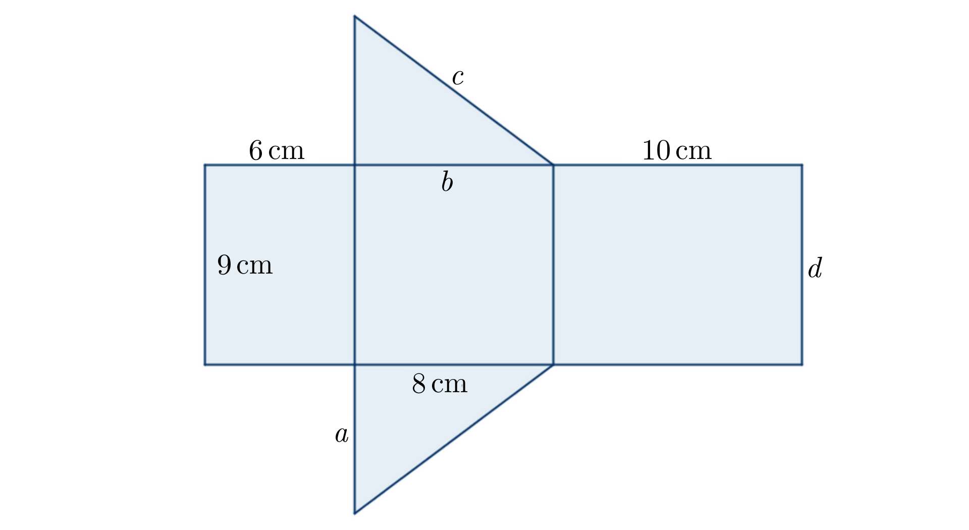 Siatka graniastosłupa o podstawie trójkąta prostokątnego.