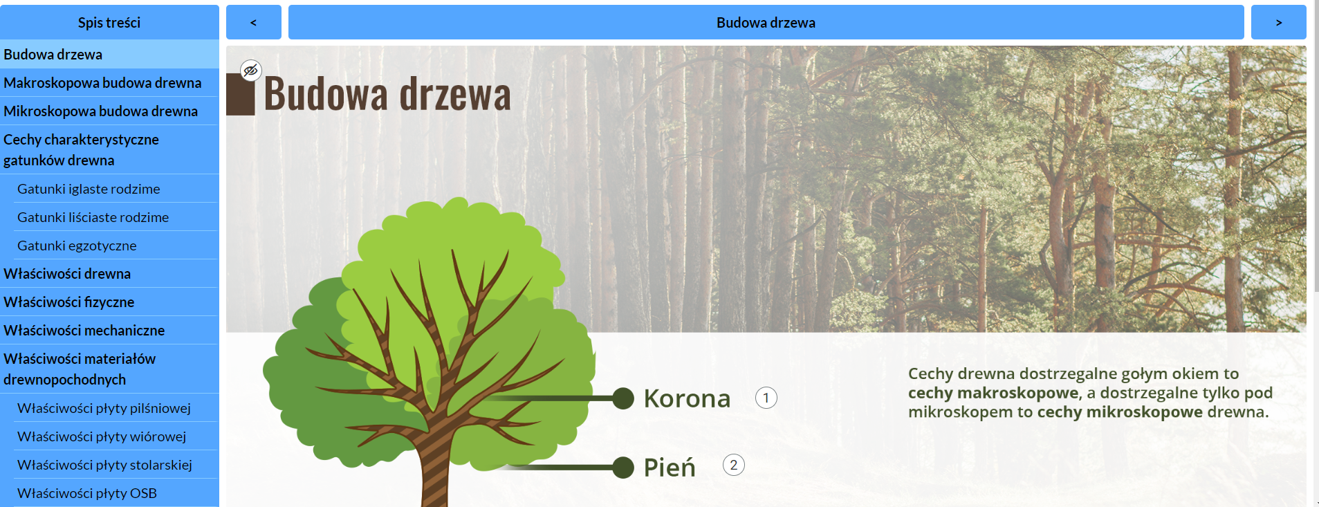 Grafika przedstawia widok planszy atlasu interaktywnego ze spisem treści umieszczonym po lewej stronie planszy. Kolejne zakładki spisu odsyłają do poszczególnych plansz atlasu.
