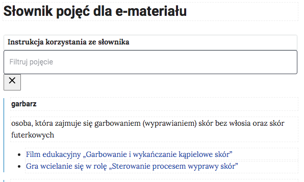 Widok na górną część słownika