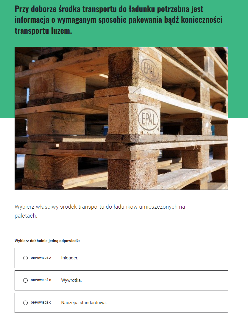 Grafika przedstawia przykładowy ekran z pytaniem.