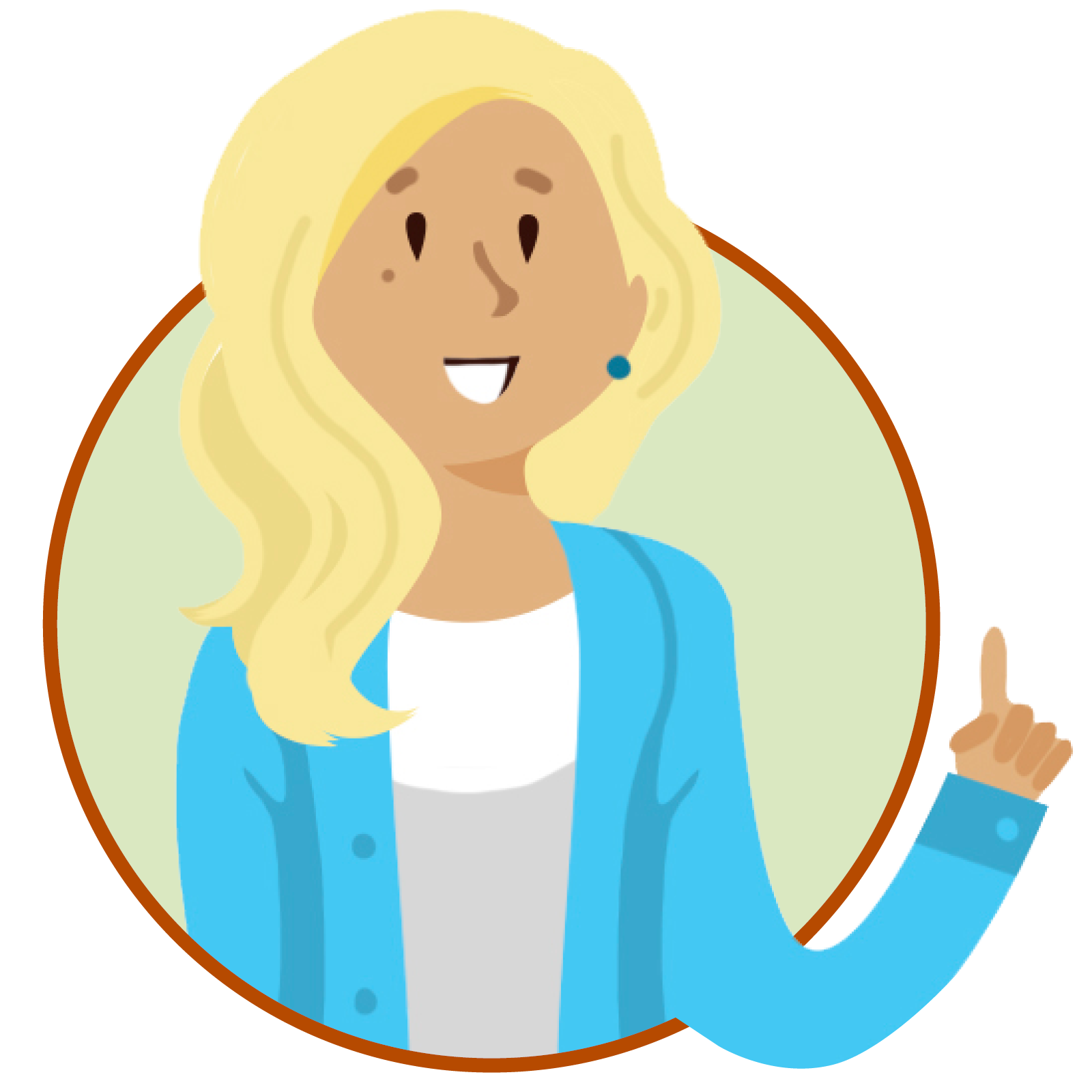 Ilustracja przedstawia uśmiechniętą dziewczynę unoszącą wskazujący palec.