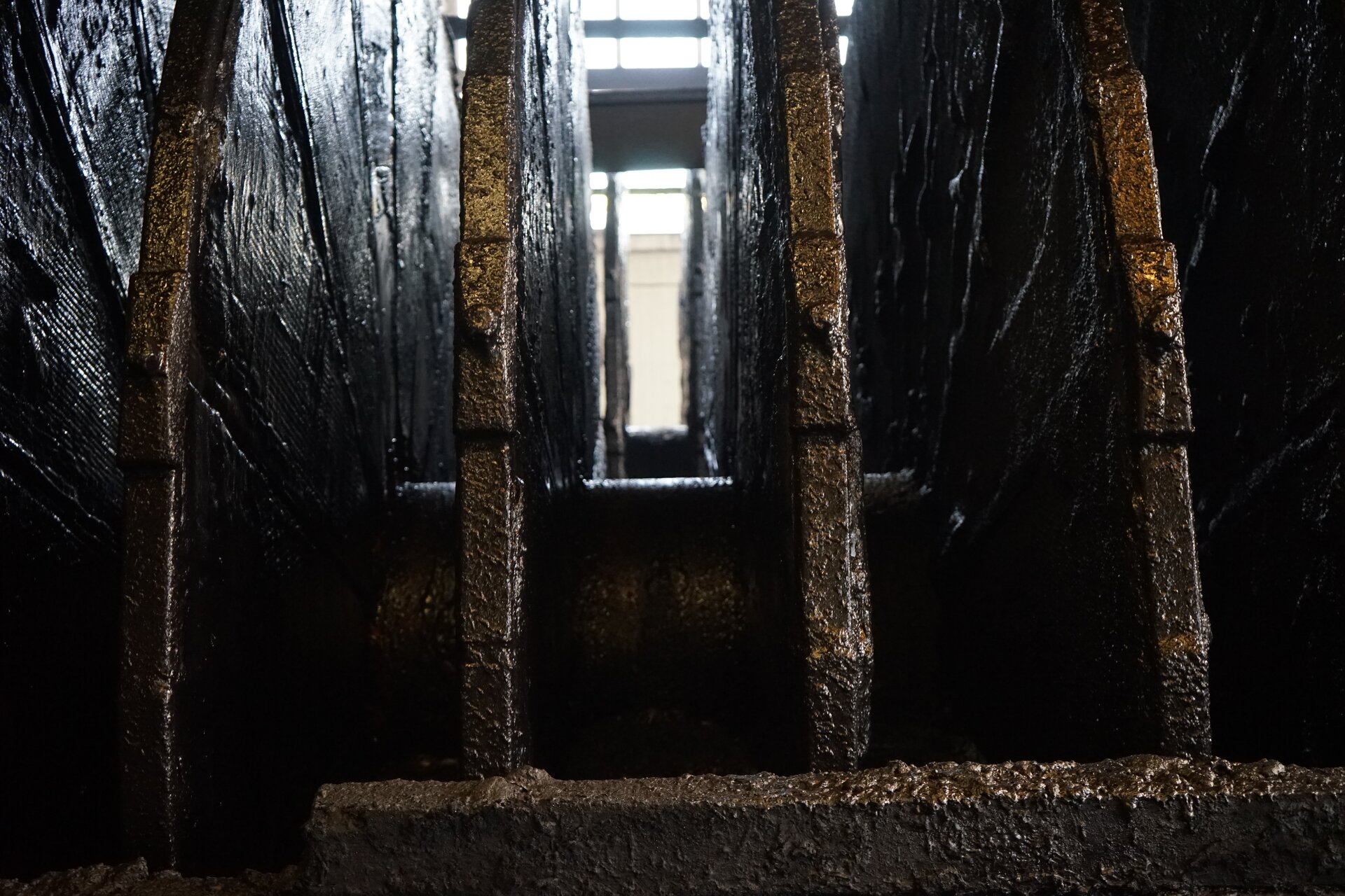 Zdjęcie przedstawia Tarcze filtra próżniowego. Są one zorientowane prostopadle do płaszczyzny monitora. Tarcze zanurzone są w korycie, do którego doprowadza się odpowiednio zagęszczoną zawiesinę. Za tarczami znajduje się okno. Poniżej zdjęcia znajduje się przycisk multimedialny z nagraniem audio. Treść nagrania jest zgodna z tytułem zdjęcia.