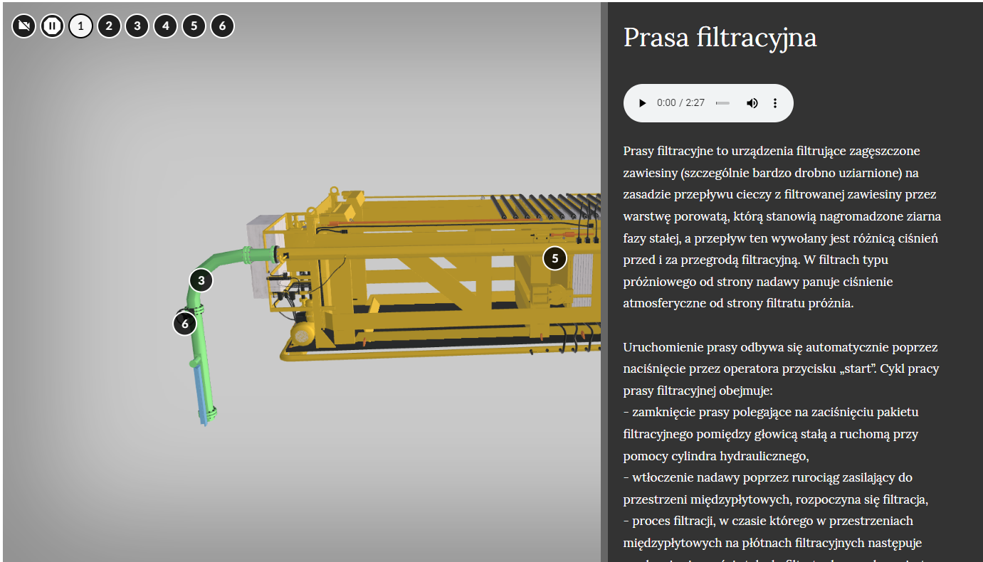 Na zdjęciu widać ekran wizualizacji modelu 3D z otwartym panelem z opisem. 