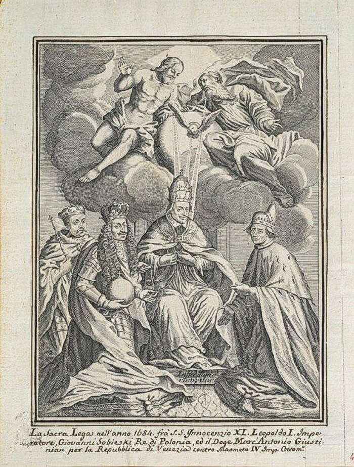 Rycina przedstawia czterech królów. Wszyscy mają korony na głowie oraz jabłka królewskie lub berła. Ubrani są w odświętne szaty. U góry obrazu natomiast narysowano Boga i jego syna Jezusa, oraz gołębicę symbolizującą Ducha Świętego. Spoglądają z chmur w dół na królów.