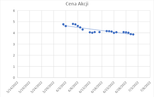 Ilustracja przedstawia wykres w postaci kropek. Pomiędzy kropkami biegnie linia prosta w postaci drobnych kropek. Wykres jest zatytułowany Cena Akcji. Na osi X są daty: od 5.14.2022 do 7.8.2022 co pięć dni. Na osi Y są wartości od zera do sześciu. Wykres biegnie wysoko nad osią X od dnia 6 marca dwa tysiące dwudziestego drugiego roku, na osi Y ma wartości pomiędzy 5 a nieco poniżej czterech. Tendencja jest spadkowa. 