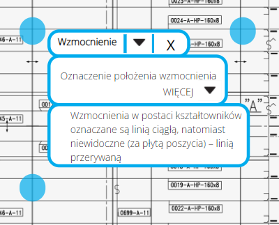 Grafika przedstawia wyświetlony opis przykładowego elementu z atlasu. Jest to wzmocnienie. Opisy można rozwijać poprzez kliknięcie na trójkąt skierowany w dół. Opis składa się z trzech okienek umiejscowionych jeden pod drugim. W górnym prawym rogu widać symbol X, który pozwala na zamknięcie opisu.