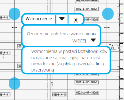 Grafika przedstawia wyświetlony opis przykładowego elementu z atlasu. Jest to wzmocnienie. Opisy można rozwijać poprzez kliknięcie na trójkąt skierowany w dół. Opis składa się z trzech okienek umiejscowionych jeden pod drugim. W górnym prawym rogu widać symbol X, który pozwala na zamknięcie opisu.