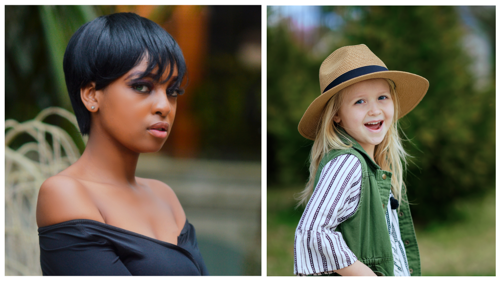 Ilustracja przedstawia dwa zdjęcia sióstr: Carla, nastolatka, jest wysoka, ma ciemną cerę i czarne krótkie proste włosy i zielone oczy. Susanna, mała dziewczynka, jest niska, ma jasną cerę, długie blond włosy i niebieskie oczy.