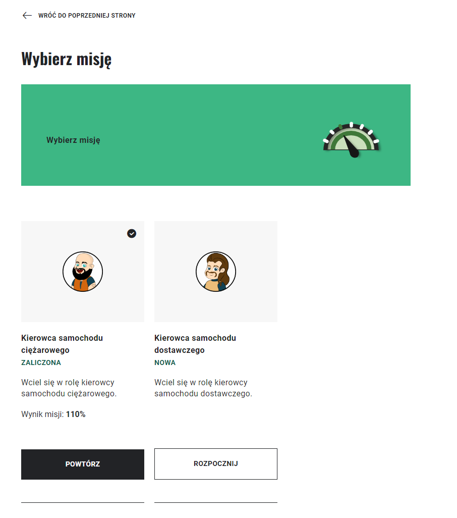 Przykładowy ekran wyboru misji