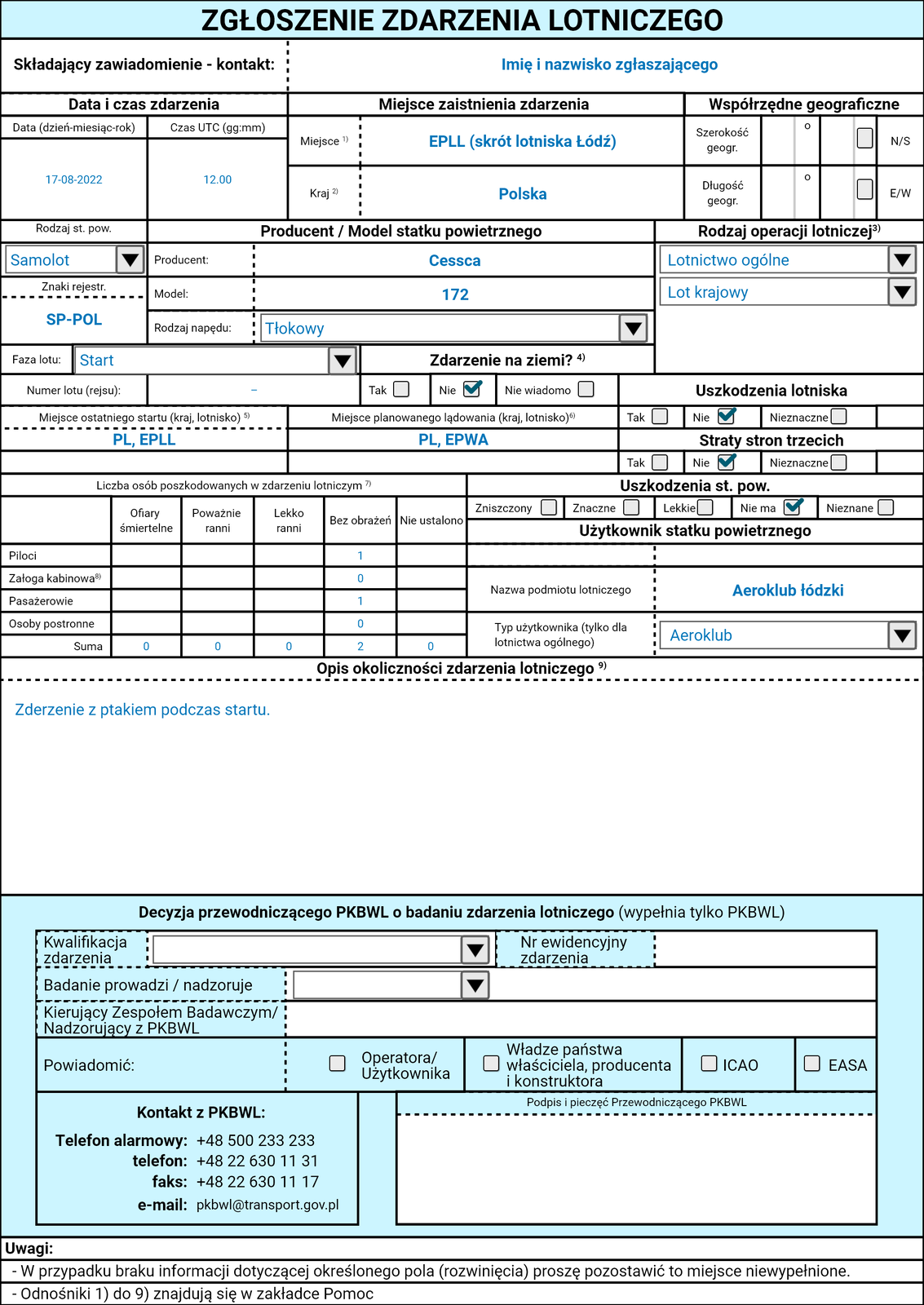 Zgłoszenie zdarzenia lotniczego
