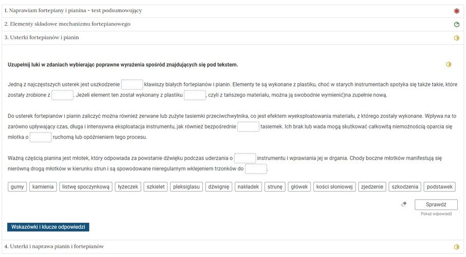 Grafika przedstawia widok pojedynczego zadania z interaktywnego materiału sprawdzającego, na prawo od nazwy zadania widnieje ikonka informująca o poziomie trudności zadania.