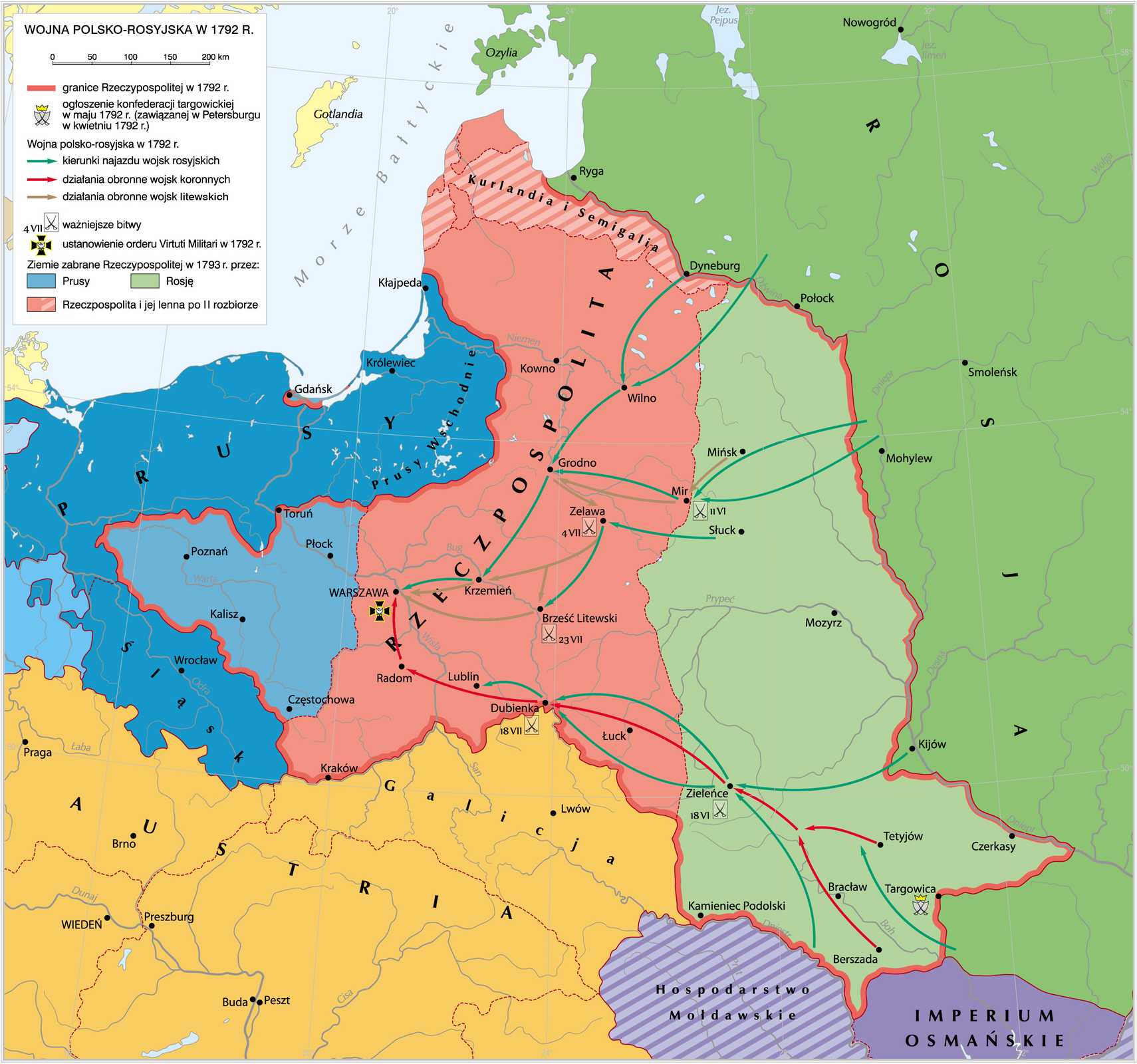 Mapa - Wojna polsko-rosyjska w 1792 r. 