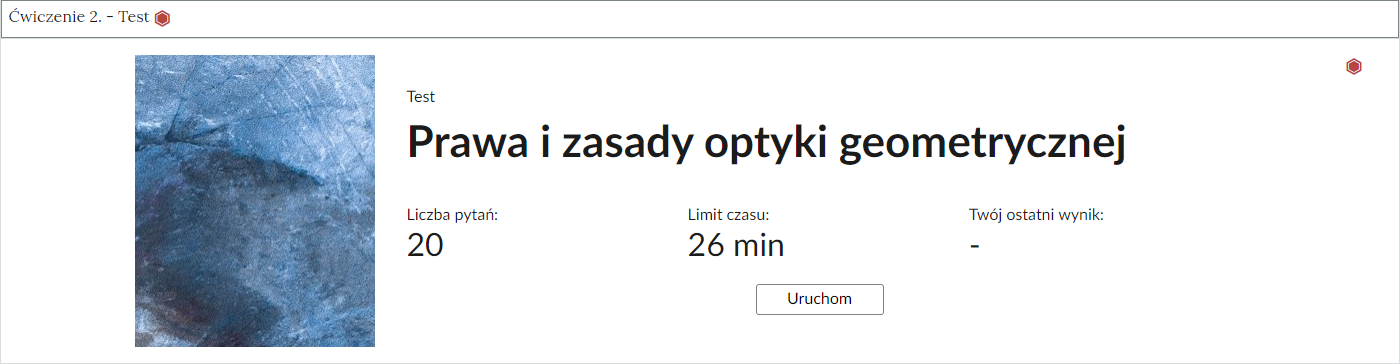 Rozwinięta zakładka interaktywnych materiałów sprawdzających z zadaniem w formie testu.