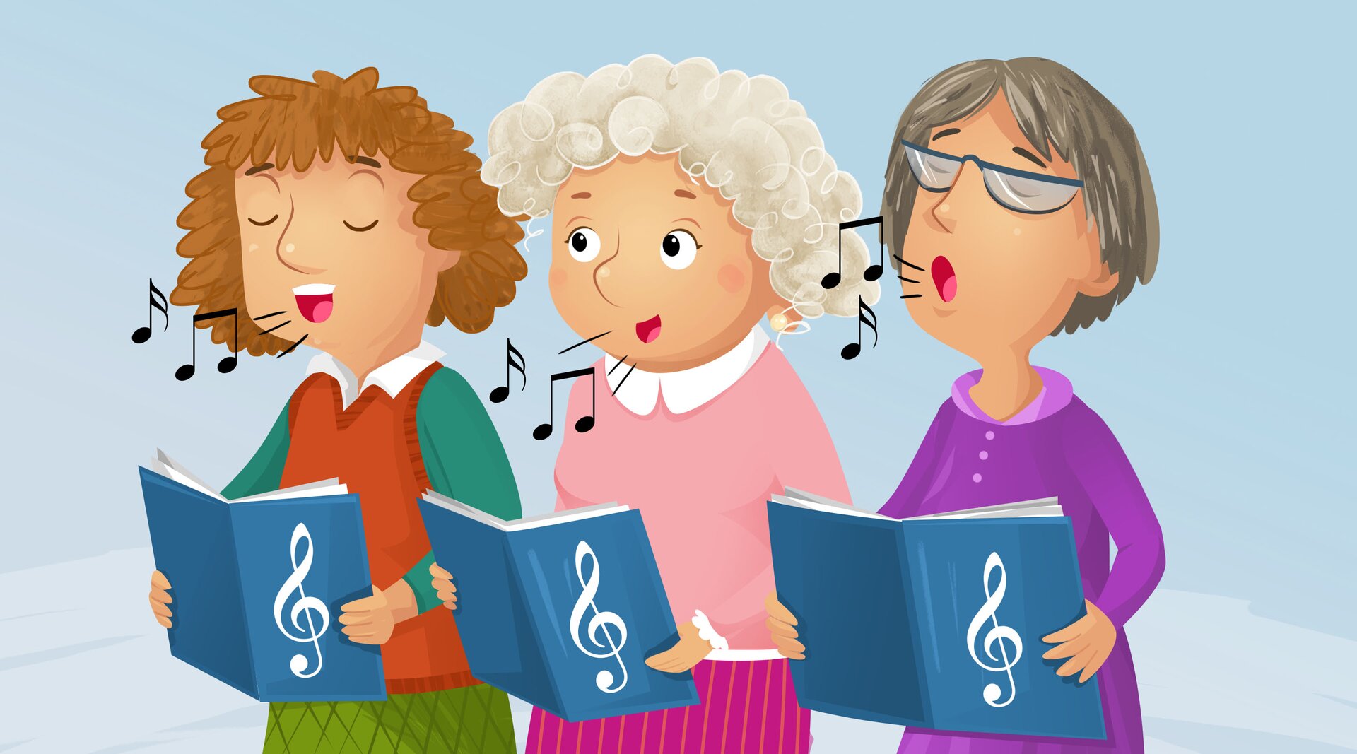 Na ilustracji znajdują się kobiety, które śpiewają.
