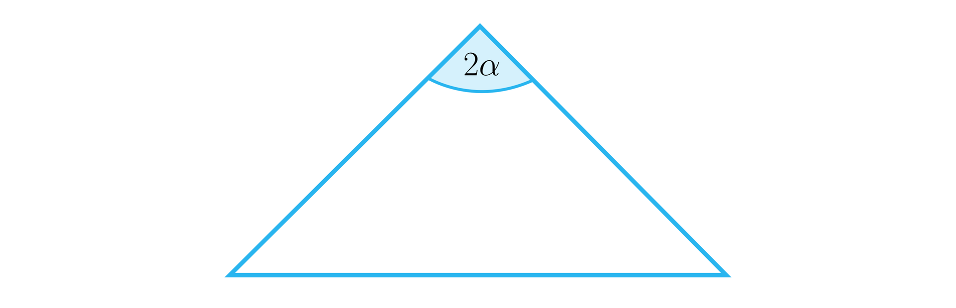 Ilustracja przedstawia trójkąt, kąt pomiędzy ramionami trójkąta podpisano 2α. 