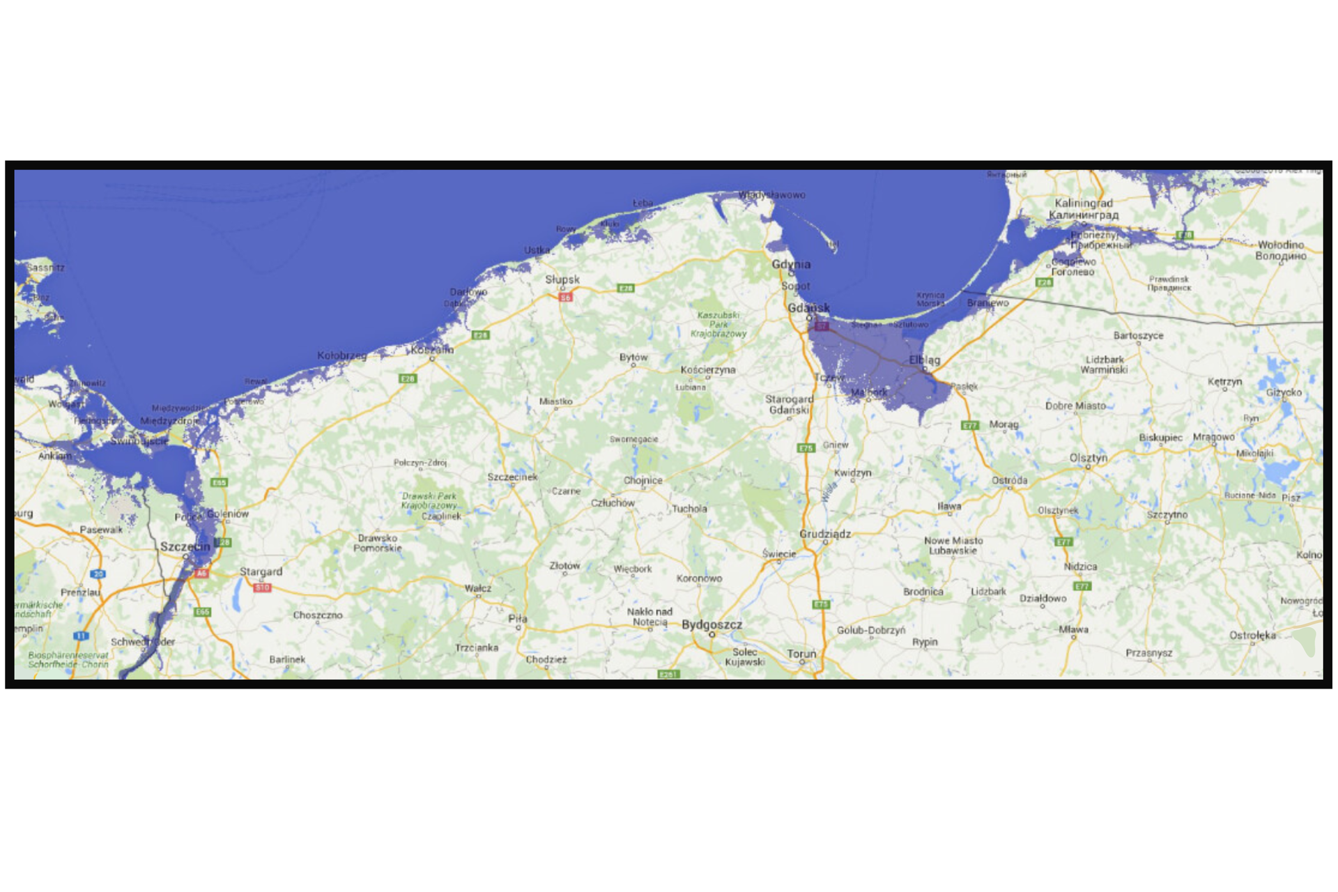 Ilustracja przedstawia fragment mapy północnej Polski. Pomiędzy Elblągiem, Gdańskiem, Malborkiem i Tczewem zaznaczono Żuławy Wiślane. 