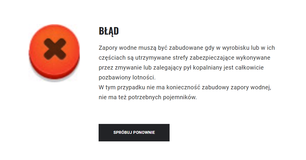 Przykładowy komunikat o błędnej odpowiedzi