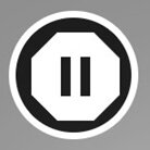 Zdjęcie przedstawia ikonę pauzy. Składa się ona z dwóch czarnych równoległych linii jednakowej długości, które umieszczone są w centralnej części białego ośmiokąta foremnego. Całość umieszczona jest w czarnym okręgu z białą obwódką.
