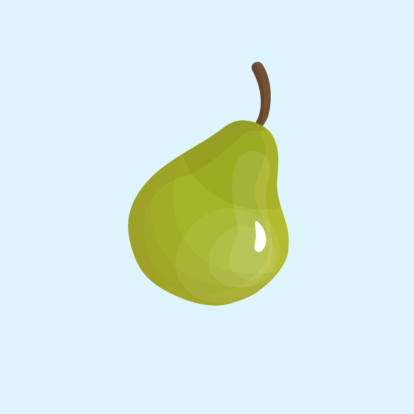 Grafika przedstawia zieloną gruszkę z ogonkiem. 