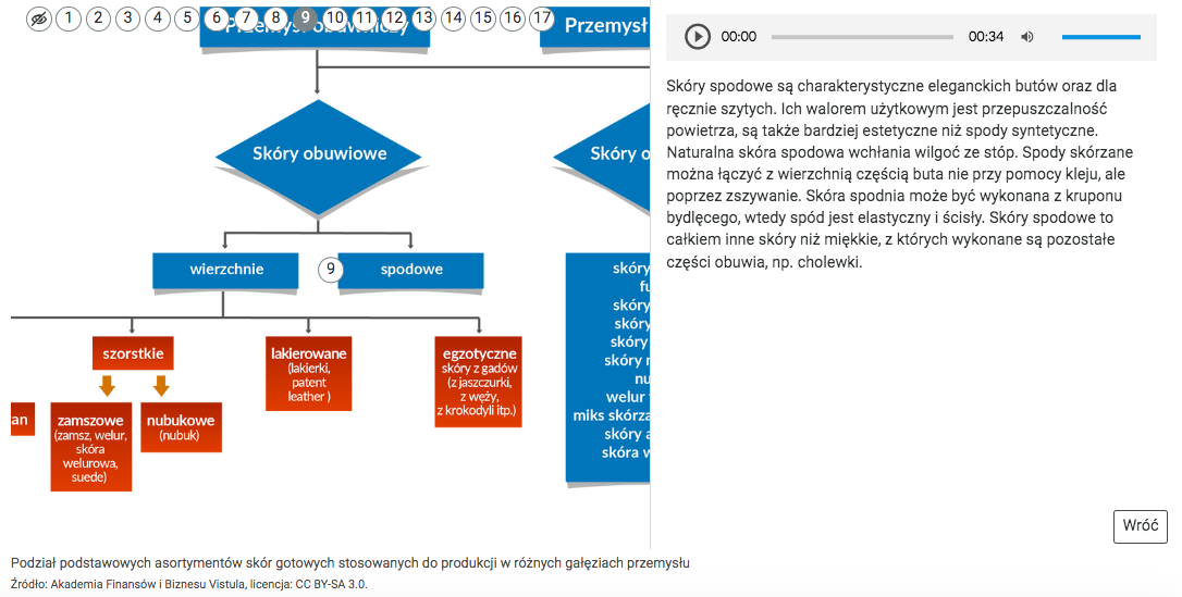 Grafika przedstawia widok grafiki interaktywnej z otwartym dodatkowym oknem z informacjami i odtwarzaczem nagrania lektorskiego.