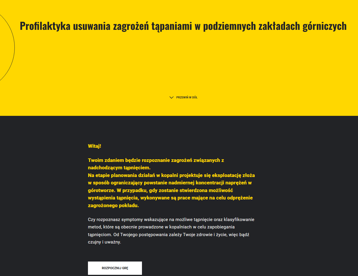 Ekran początkowy gry wcielanie się w rolę