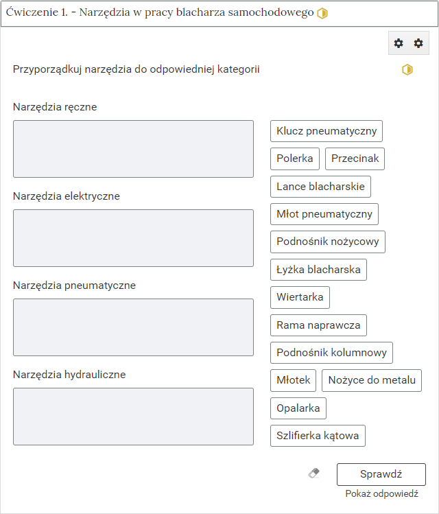 Przykład ćwiczenia sprawdzającego wiedzę na zasadzie "przeciągnij element".