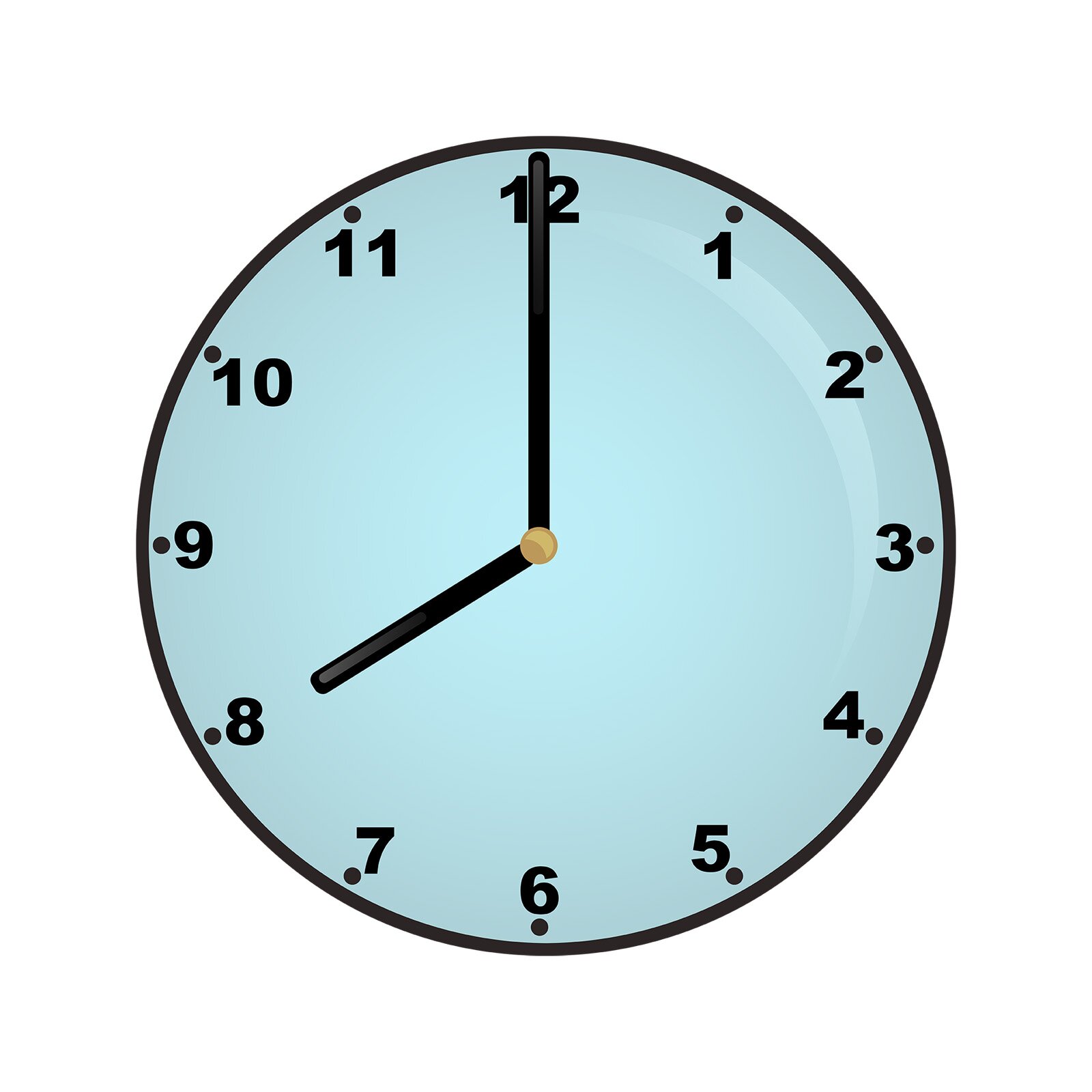 Ilustracja przedstawia zegar wskazujący godzinę ósmą.