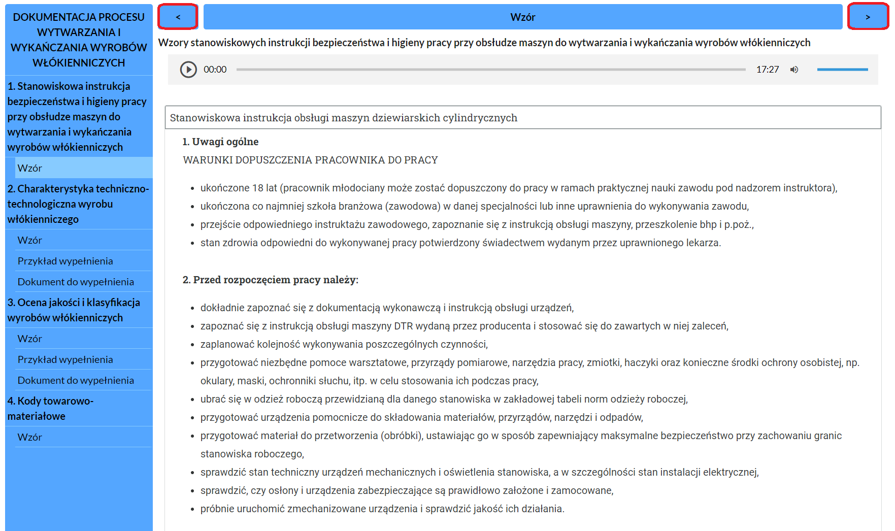 Widok nawigacji górnej części dokumentacji interaktywnej