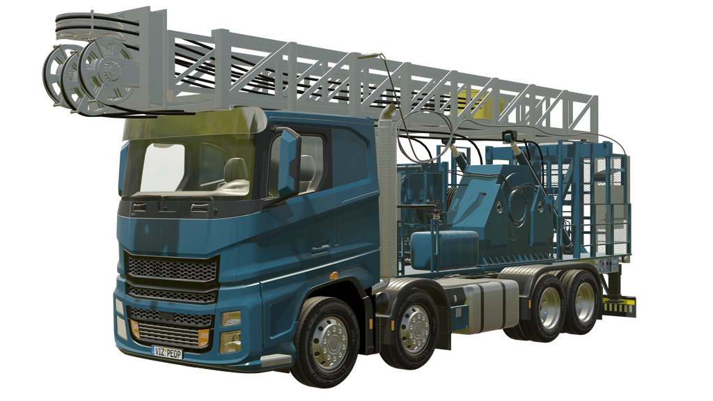 Na zdjęciu przedstawione jest urządzenie obróbcze typu MSC myślnik dwieście pięćdziesiąt. Jest to ciężarówka. Pojazd przedstawiony jest pod kątem i jest w większości niebieskiego koloru. Przez drabinę znajdującą się na niej przypomina wóz strażacki. Na lewym końcu drabiny znajduje się szara część z czterema kołowrotkami, na których zaczepione są czarne liny poprowadzone w środku drabiny do tylnej części maszyny oraz poprowadzone pod drabiną. Podwójny kołowrotek znajduje się u góry i jest ustawiony poziomo, pod nim znajdują się obok siebie pozostałe trzy w orientacji pionowej. Pojazd ma cztery koło z każdej strony. Pomiędzy pierwszymi dwoma, a dwoma tylnymi znajduje się szary zbiornik. Tuż za kabiną kierowcy znajduje się niebieska konstrukcja. Jest to sporych rozmiarów podciągnik drabiny o dwóch ramionach. Przed zbiornikiem znajdują się rury oraz zawory. Tuż obok podciągnika znajduje się okrągły element, na który nawinięta jest czarna lina. Tuż nad podciągnikiem znajduje się szara lina łącząca drabinę z tyłem pojazdu. Nad zbiornikiem jest ona zaokrąglona. Za zbiornikiem znajduje się niebieska konstrukcja będąca podstawą drabiny. Składa się ona z drabinek oraz niebieskiej skrzynki. Na skrzynce znajdują się trzy tarcze manometru oraz wiele przycisków i pokręteł. Na samym końcu znajduje się szara siatka zakrywająca tył pojazdu. Z tyłu pojazdu znajduje się zderzak. Między ostatnim kołem, a zderzakiem znajduje się panel z przyciskami.
