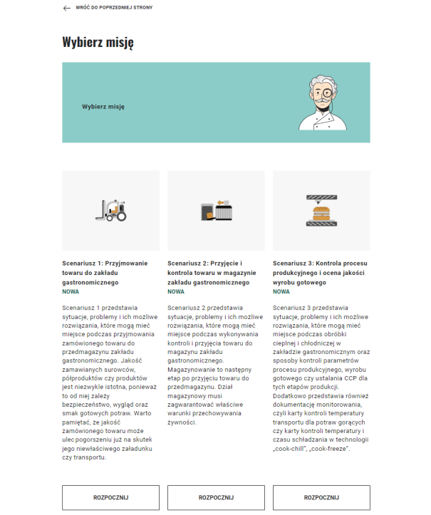 Widok ekranu interaktywnego narzędzia typu scenario‑based learning