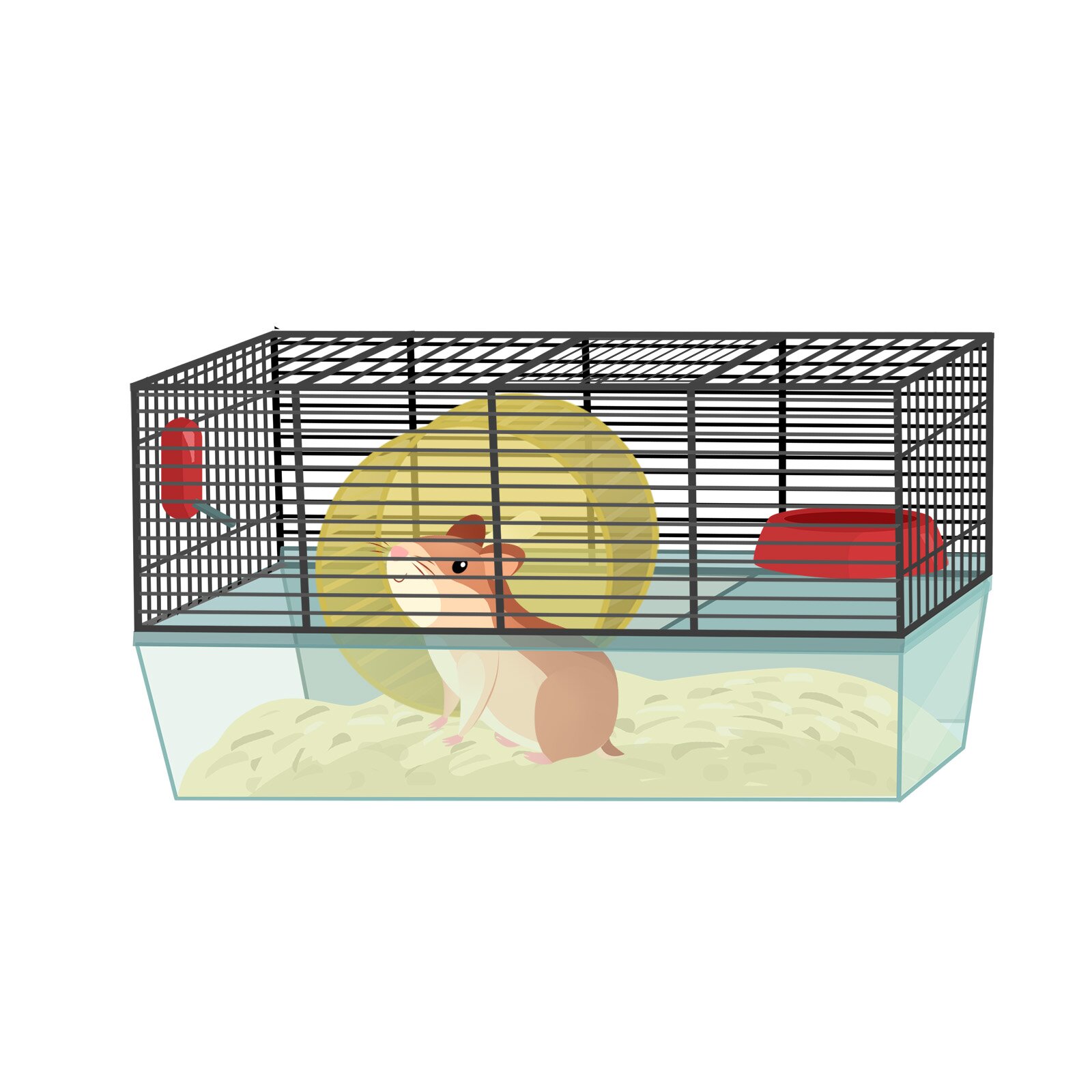 Ilustracja przedstawia chomika w klatce.