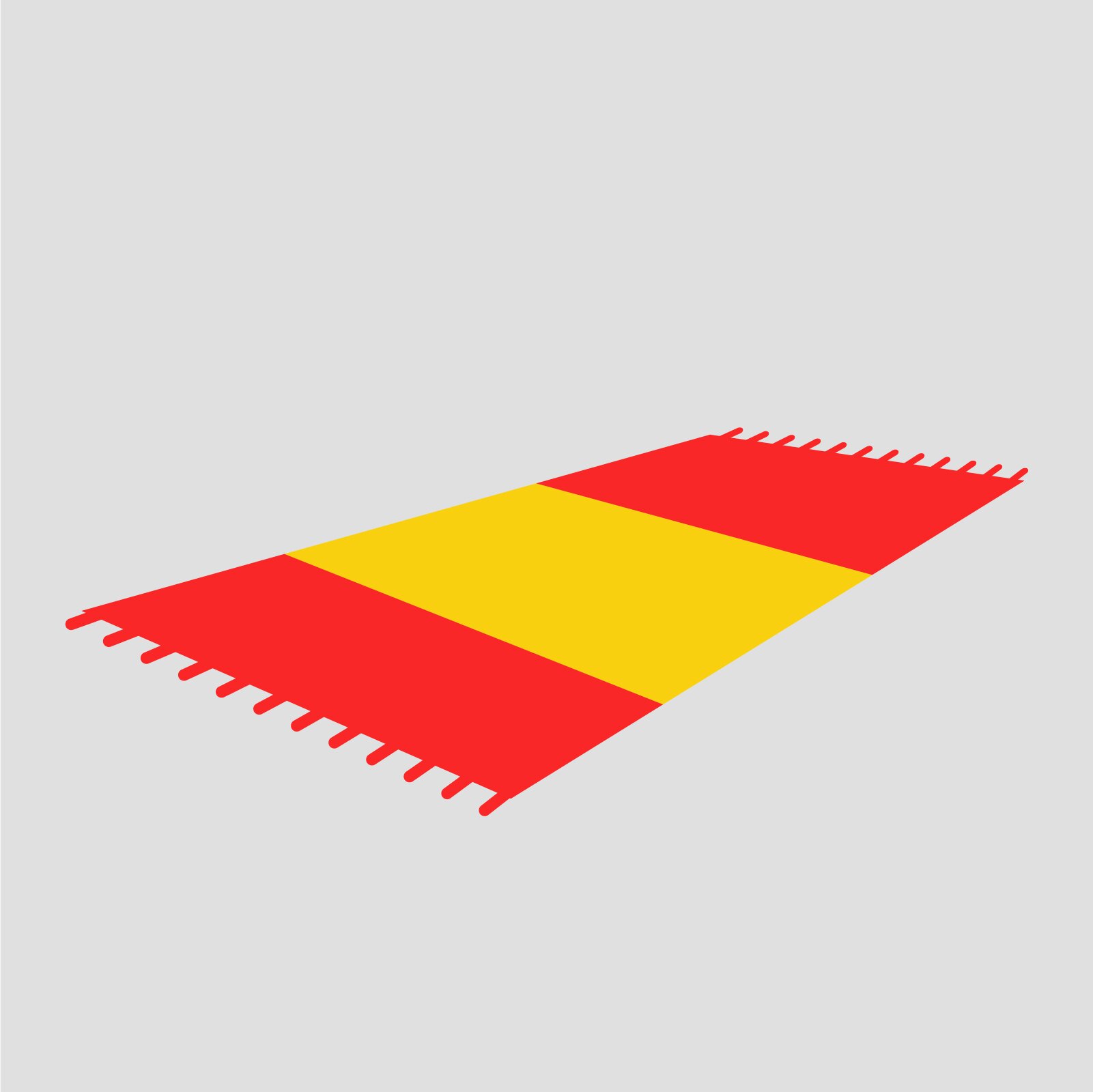 Ilustracja czerwony koc plażowy z frędzelkami i żółtym pasem po środku.