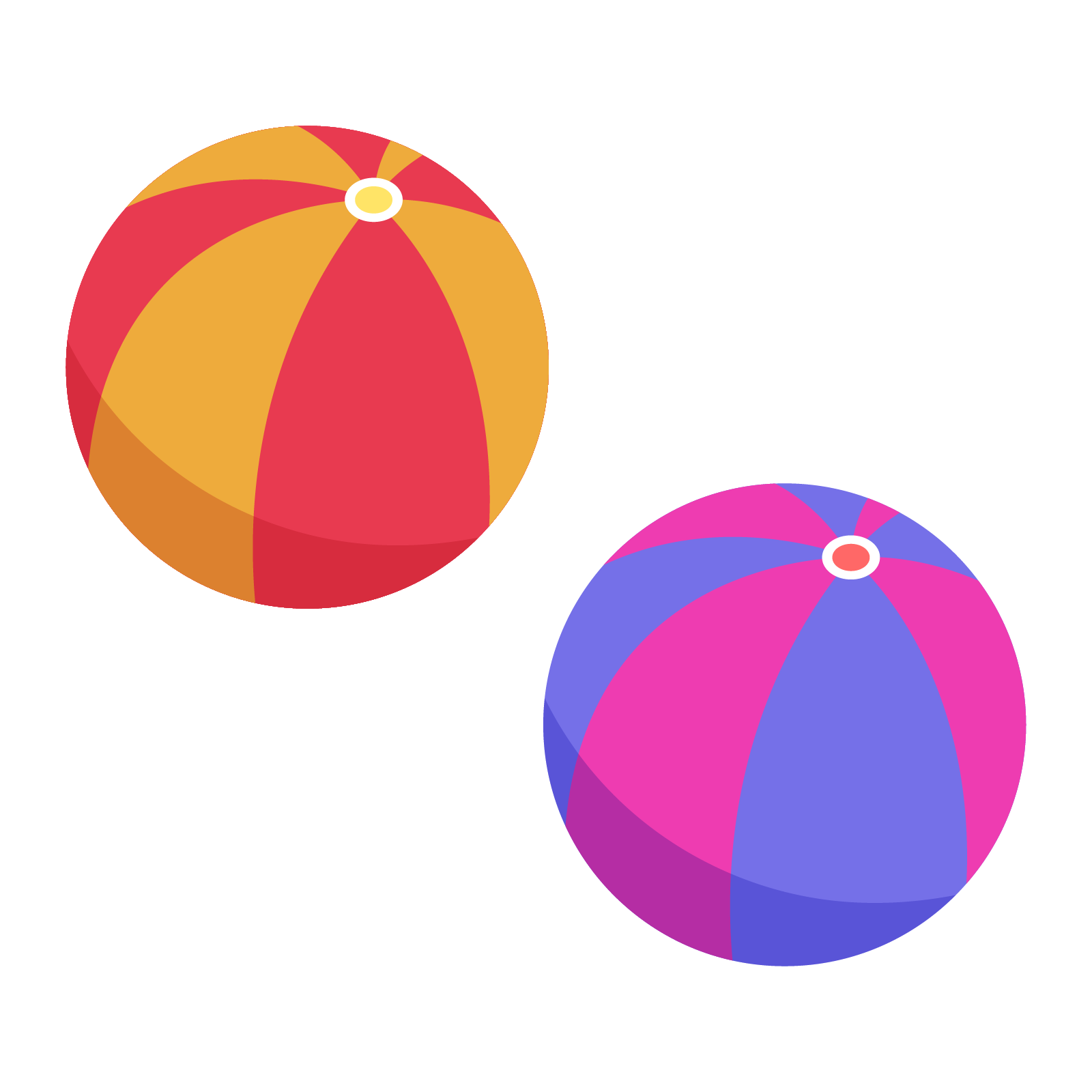 Ilustracja ukazuje dwie piłki plażowe w kolorowe paski. 