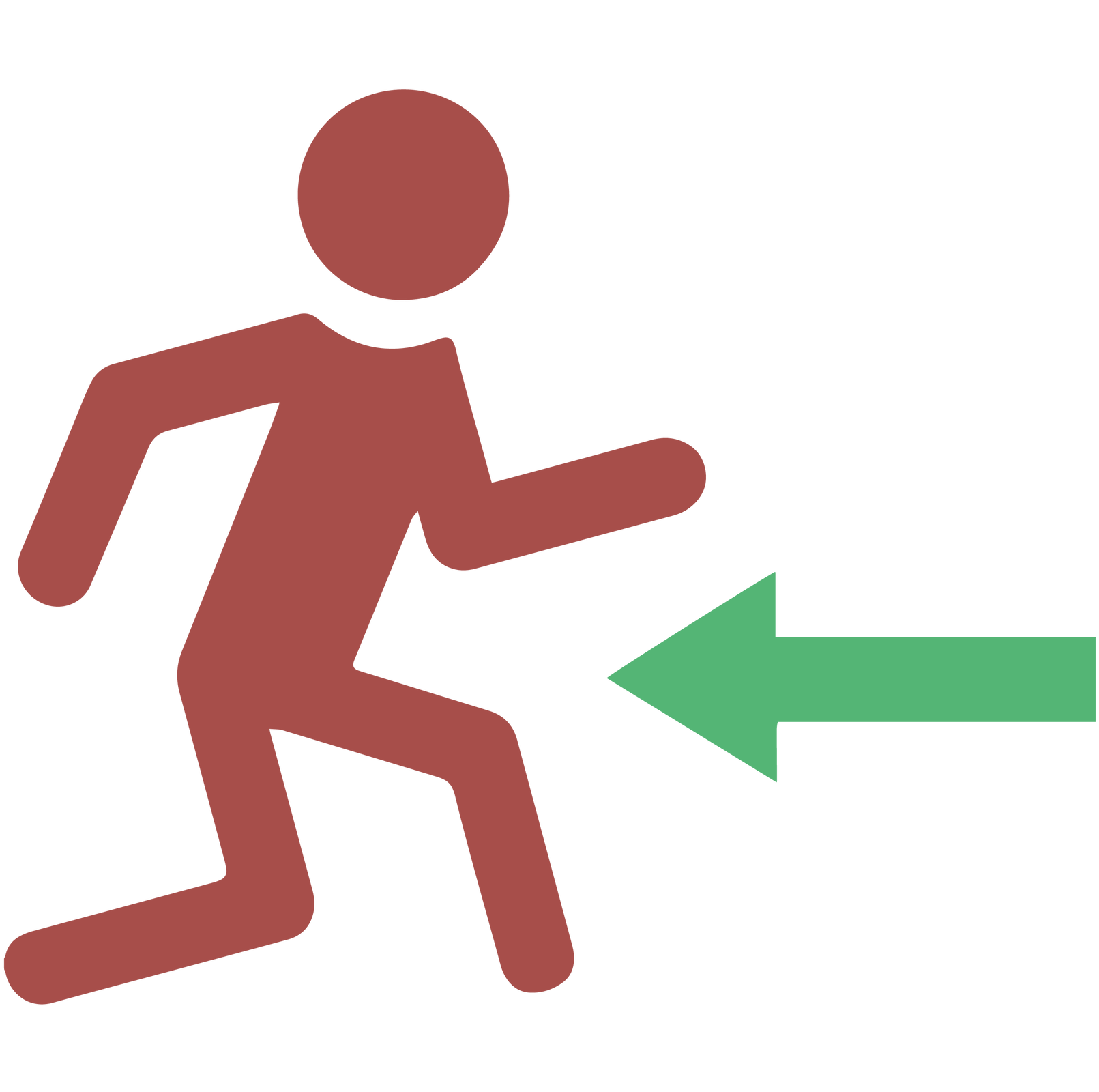 Kliknij, aby powiększyć Ilustracja przedstawia brązową postać w ruchu i zieloną strzałkę skierowaną w lewo w kierunku postaci.