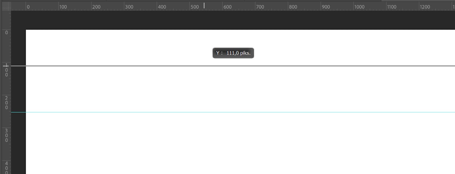 Zrzut ekranu z programu, przedstawiający na górze oś z zapisanymi cyframi: 0, 100, 200, 300, 400, 500, 600, 700, 800, 900, 1000, 1100, 1200. Mniej więcej pod cyfrą 600 umieszczony jest znacznik Y: 111,0 piks. Po lewej stronie znajduje się oś z cyframi od góry: 0, 100, 200, 300, 400.