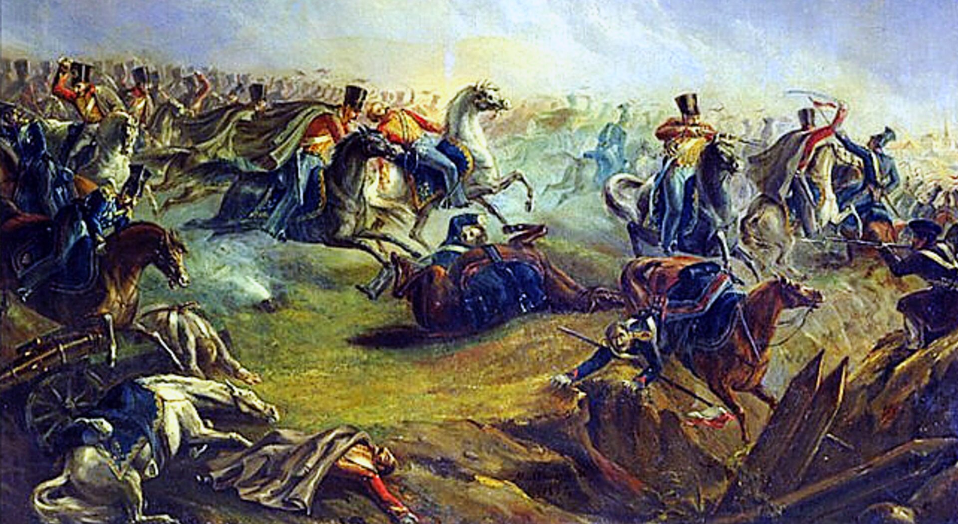 Obraz przedstawiający atak rosyjskich huzarów gwardii w czasie szturmu Warszawy.